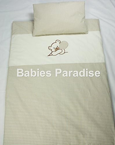 Babies Paradise 2 Piece Baby Bedding Set with Bear Pattern Balloon Beige Check