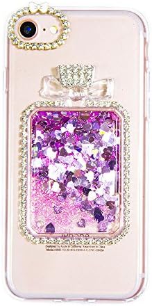 iPhone 7 Case, MOEIDO 3D Perfume Bottle Creative Liquid Case Transparent Impact Resistant Elegant Adorable Love Heart Flowing Quicksand Luxury Bling Sequins Shiny Sparkle Glitters Clear Soft Back Protective Case for iPhone 7 4.7 inch, Pink