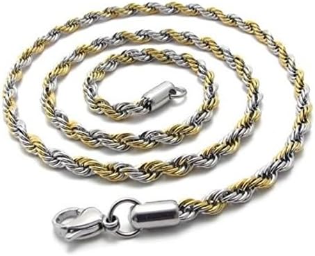 Mythgiftuk Mens 2mm- 5mm 16"-40" Golden Silver tone Stainless Steel Rope Necklace Chain - 28 inches 2.0 mm