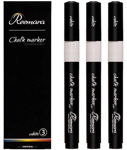 Fenstermarker / Kreidemarker / Kreidestift weiss von Reemara, abwischbar, ohne Pumpspitze, 3er oder 5er Set (3 Stück)