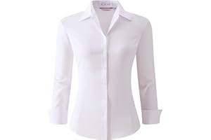 Alex Vando Bluse Damen Langarm Hemd Damen Stretch – Business Button Down Shirts, Bügelfrei Arbeitshemd Oberteile Tops Work