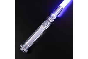 ANASABER Dueling Lightsaber, Motion Control Lightsaber for Adults, Smooth Swing Lightsaber with 10 Tone Fonts, RGB 12 Colours Changeable, Metal Handle, for Halloween Cosplay Party, S9, Grey
