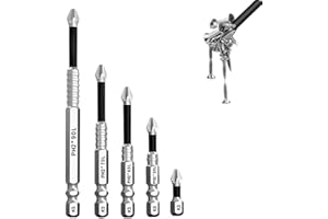 WIRZUL Set di 5 punte magnetiche ad alta intensità, punte PH2 antiaderenti per trapano o cacciavite manuale,punte universali antiscivolo K5 resistenti agli urti e antiscivolo (25/50/65/70/90 mm)