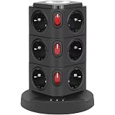 SMAYLİNG Tower Tipi Akım Korumalı Priz - 12 Prizli ve 4 USB Girişli, Bireysel Anahtarlı, Kısa Devre Koruma, Masa &Uuml;st&uuml; Dikey T