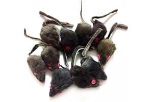 emours 12 Piece Pack Rattle Furry Mice Cat Toy Realistic Fur Mice Squeak Toys, Color Varies