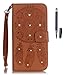 Produktbild ISENPENK LG K7 LG K8 2016 Hülle Leder Flip Case Bookstyle Cover PU Leder Tasche Ständer Case mit Intern Karte Schlitz,Anti-Sturz Stoßfest Abdeckung Entwurf Stoßdämpfend Triangle Hemming Tasche,Magnetic Closure und Feder Drucken Muster Wasserdicht Shockproof Protection Brieftasche mit Standfunktion Schutzhülle Handy Gürtel für LG K7/LG K8(2016) 5.0Zoll-[feder braun]+Schwarz kapazitive Feder