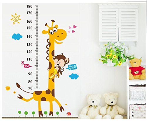 Monkey climbing on Giraffe Growth Chart wall sticker measuring children height wall decal