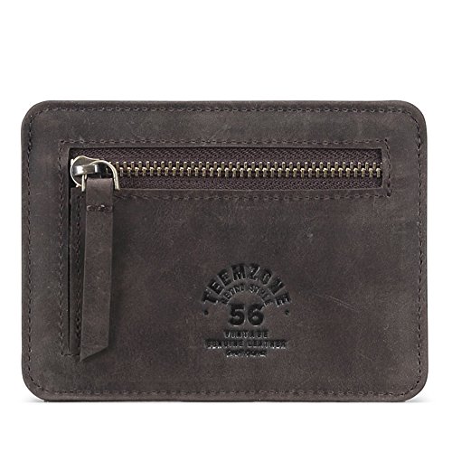Teemzone Retro RFID Cartera Monedero de Monedas Hombre Billetero Tarjetero de Piel Delgado Cremallera (Café)