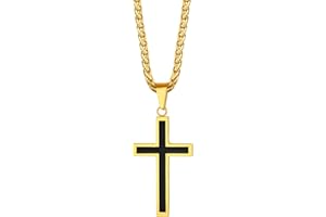 Richsteel Collier Croix Chrétienne Argent/Or/Noir Homme, Pendentif en Acier Courte avec Chaîne Réglable 55+5 cm pour Hommes Femmes