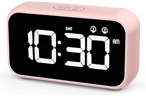 HOMVILLA Réveil Numérique LED avec Fonction Snooze, 2 Alarmes, Surface Miroir Rechargeable USB 12 / 24H pour Bureau de Chambre