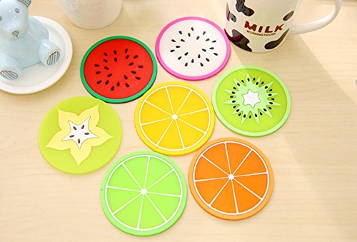 Nikgic Obst Muster Runde Glasuntersetzer Silikon-Untersetzer Rutschfeste Getränke-Untersetzer Untersetzer für Tassen Tisch Bar Glas (6 Stück) - 4