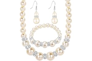 TOFBS Ensemble Bijoux Perles Élégantes Collier Bracelet Boucles D'oreilles Cristal Strass Accessoires Femme Parure Classique