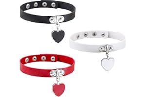Aabellay 3PCS Breit Lederhalsband Halskette Damen Leder Choker Metall Herz Anhänger Halsband Gotik Punk Rock Lederband Einstellbar Kragen - Schwarz Weiß Rot