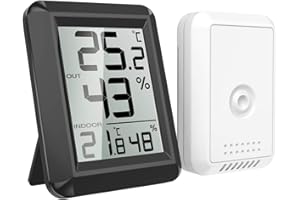 Criacr Digital Hygrometer Thermometer, Indoor Outdoor Temperature Humidity Monitor, Outdoor Wireless Hygrometer Gauge with LCD Display, ℃/℉ Switch, for Home, Office, Baby Room, Black
