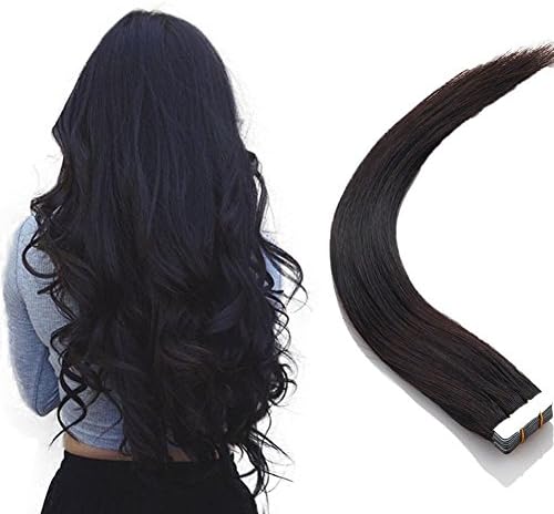 Human Hair Extensions Tape in Skin Weft Seamless Adhesive Remy Hair Off Black 50g