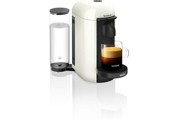Nespresso Krups Machine à Café Vertuo Plus Blanc, Capsules café Vertuo seulement, Technologie Centrifusion, 5 Tailles de Tasses + Kit de Bienvenue, Design Moderne, Arrêt Automatique, YY3916FD
