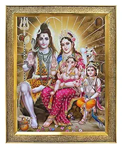 Koshtak Shiva Parvati with Ganesh and kartikeya ji/Shiv parivar Photo Frame with Unbreakable Glass for Wall Hanging/Gift/Temple/puja Room/Home Decor and Worship