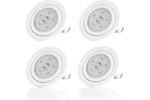 Sweet Led® Ultra Płaskie Oświetlenie LED do Wbudowania, Lampka Meblowa | 230V | (Pakiet 4 sztuki - Biały Ramka - Ciepła Biel)