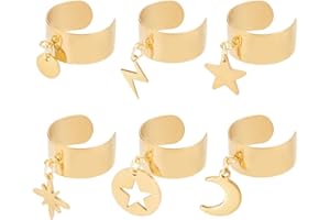 UNICRAFTALE Bague Breloques Bague Acier Inoxydable Étoile Boulon Foudre Pendentifs Bague Anneaux Réglables Bague pour Femme Manchette Ouverte Composants de Bague Bijoux Cadeaux