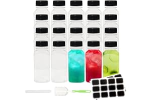 BiBOTLSFLY 250ml 20 Pack Plastic Juice Bottles with Black Lids, Reusable Bulk Beverage Containers for Storing Juices, Milk, Smoothie and Other Homemade Beverages