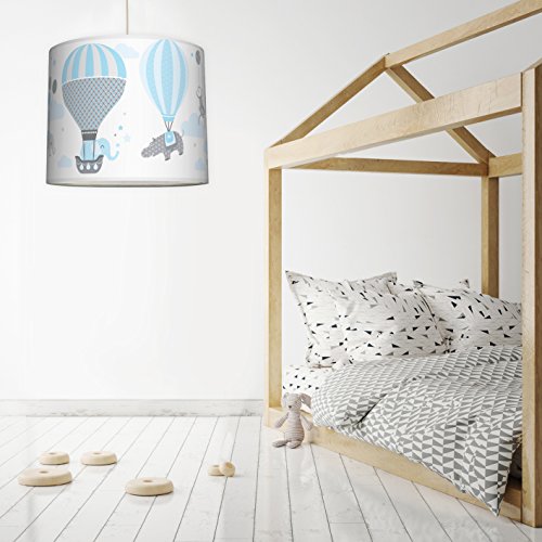 anna wand Lampenschirm HOT AIR BALLOONS HELLBLAU/GRAU – Schirm für Kinder / Baby Lampe mit Tieren in Heißluftballons versch. Farben – Sanftes Licht für Tisch-, Steh- & Hängelampe im Kinderzimmer Mädchen & Junge - 3