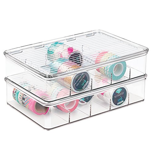 mDesign Aufbewahrungsbox für Bastelbedarf – toller Bastel Organizer mit 5 Fächern – perfekt für Bastelmaterial, wie Glasperlen, Moosgummi und Stoffbänder – durchsichtig - 3