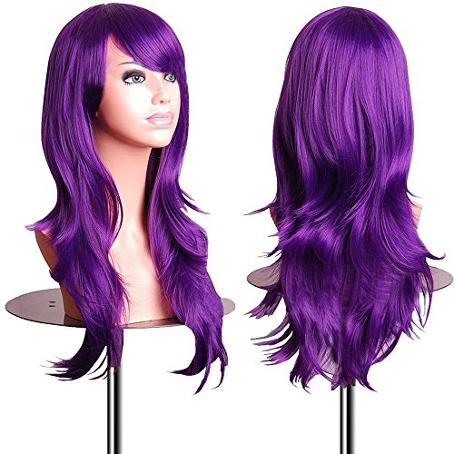 S-noilite® 23 Inches (58cm) Women Long Layer Curly Wavy Purple Full Wigs One Piece Natural Hair Cosplay Party Anime Wig