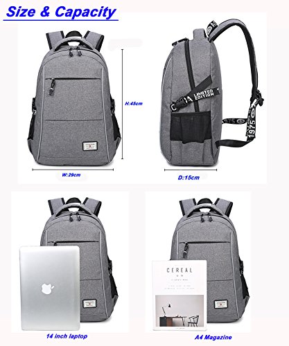 Travistar Oxford Herren Rucksack Jungen Schulrucksack Teenage Laptop Rucksack mit USB Ladeport fit 15 Zoll Laptop