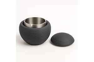 GENERISCH Spark Alfresco Tischgefäß aus Beton mit Deckel – Inklusive Edelstahlschale, Für Innen & Außen, Ø 12,5 cm (Dunkelgrau)