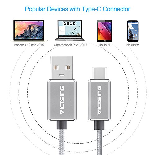 VicTsing 1m USB 3.1 Typ C Type C auf USB 2.0 Männlich to Männlich Nylon Braided Kabel Adapter mit Reversiblen Connector für Macbook 12inch 2015, ChromeBook Pixel, Nokia N1, Nexus 5x Nexus 6P usw. – Space Grau - 6