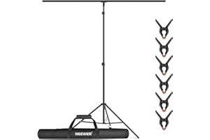 Neewer Zestaw stojaka podtrzymującego tło w kształcie litery T, 2,6 m wysokości, regulowany statyw i poprzeczki o szerokości 1,5 m z 6 zaciskami sprężynowymi i 1 torbą do przenoszenia, do fotografii