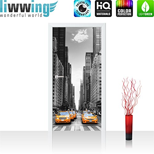 Türtapete selbstklebend 100×211 cm – Top ! PREMIUM PLUS Tür Foto Tapete ! Türposter XXL Türpanel Bild Fototapete Türfolie Poster Fototapeten Deko Skyline Manhattan Taxis – no. 210 - 2