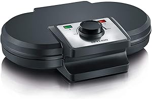 ‎SEVERIN SEVERIN Duo-Waffeleisen, antihaftbeschichtetes Doppelwaffeleisen für zwei klassische Herzwaffeln, Herzwaffeleisen im Slim-Design, ca. 1.200 W Leistung, schwarz, WA 2106