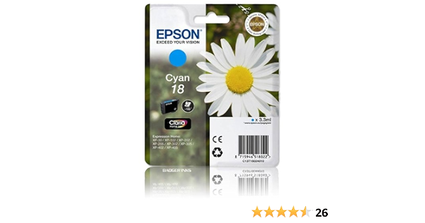 Epson C13T18024012 18 Cyan Original Ink 