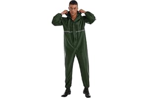 Runhomal Herren Regenanzug Wasserdichte Jumpsuit Langarm Regenoverall Regenkombi Reflektierende Regenmantel Overall mit Kapuze Reißverschluss Raincoat