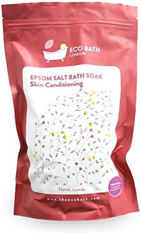 Eco Bath London Skin Conditioning Epsom Salt Bath Soak - Pouch 1kg, Magnesium Bath Salts Infused with Neroli and Lavender Essential Oils, Epsom Bath Salts for Skin Care and Relaxation