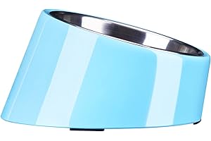 SuperDesign Mess Free 15° Slanted Bowl for Dogs and Cats, Tilted Angle Bulldog Bowl Dog Feeder, Non-skid & Non-spill, Easier to Reach Food L/2 Cup Blue