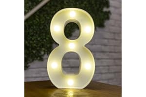 anso Alphabet LED Letters Light Up Numbers White Plastic Letters Standing Decor A to Z 0~9 (Number 8)