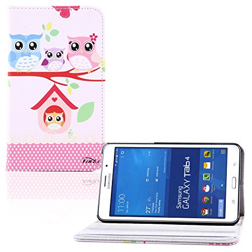 tinxi® Für Samsung Tab 4 7.0 Case, Kunstleder Tasche für Samsung Galaxy Tab 4 7.0 T230 7 zoll (17,78 cm) Tasche PC Tablet Schutzhülle Hülle Etui Flipcase Cover Case Eulen Familie Uhu Kauz Owl