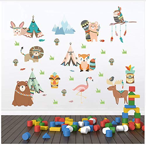 Preisvergleich Produktbild HAJKSDS Wandtattoos Wandbilder Dschungel Wilde Lustige Tiere Wandaufkleber Für Kinderzimmer Wohnkultur Cartoon Eule Löwe Bär Fuchs Wandtattoos PVC Wandbild Kunst