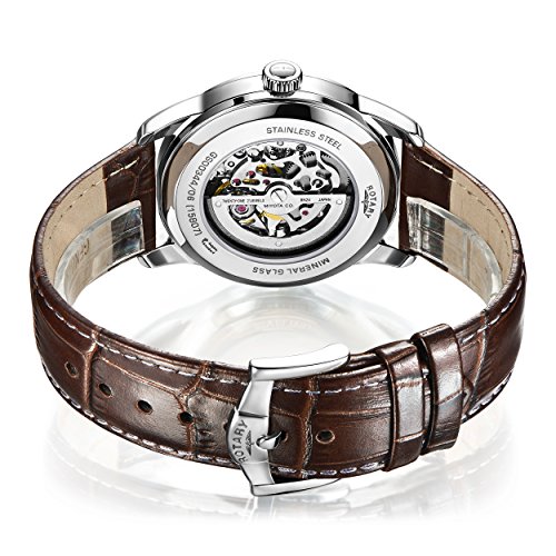 Rotary Men's Automatic Watch with Silver Dial Analogue Display and Brown Leather Strap GS00344/06
