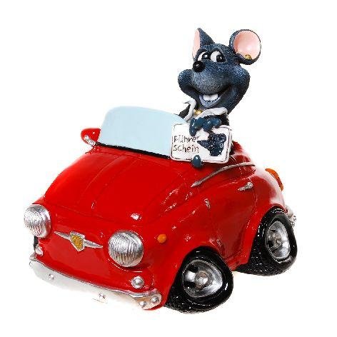 Spardose "Maus im Auto zum Führerschein" mit Schraubverschluss