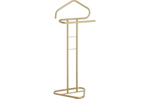 IDIMEX Servitore da uomo Camilo, pratico servo da donna con gruccia, bellissimo appendiabiti con porta sacco, moderno appendiabiti laccato oro