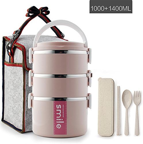 RFVBNM Stainless Steel pink Bento Lunch Boxs With Microwave Interlayer High-Capacity Food Containers For Kids Picnic Set Student Lunch box Office bento Box,3 layer+bag