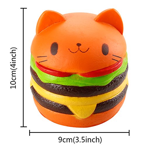 Biging 4 Inch Kawaii Cat Hamburger Bread Squishies Jumbo Slow Rising Stress Relief Squeeze Toy