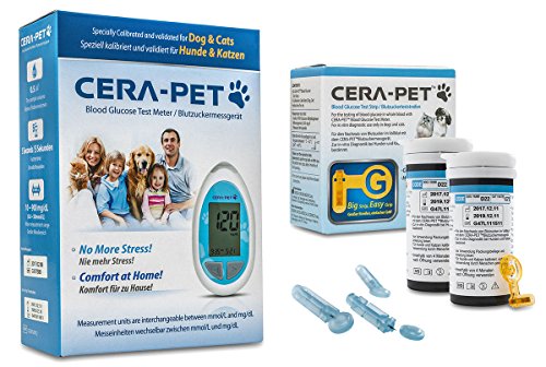 Cera-Pet Blutzuckermessgerät Set Vorteilspack für Hunde und Katzen + 50 Blutzuckerteststreifen + 50 Lanzetten