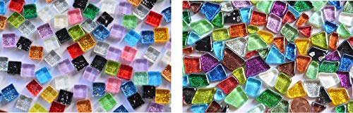 135 g (aprox. Piedras de mosaico de vidrio suave, 130 unidades, mezcla de 2 purpurinas: irregular y 10 x 10 mm