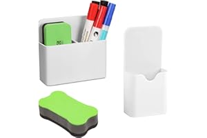 AOMiGT Porte Crayon Magnétique, Porte Marqueur, 2 Pcs Tableau Blanc Porte Stylo und 1 effaceur pour tableau blanc, Pot Crayon Porte pour Réfrigérateur Bureau Casier Surfaces Magnétiques