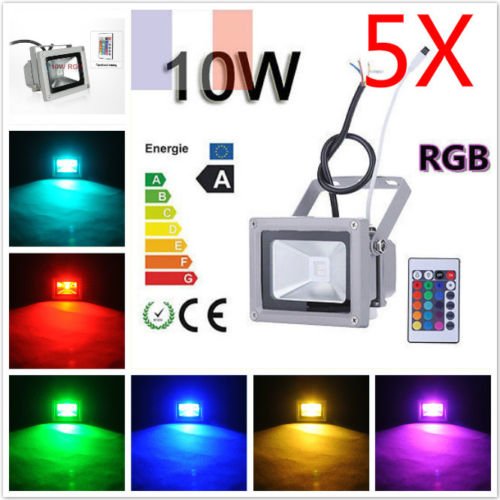 MVPower® 5St. 10W RGB LED Strahler Wasserdicht IP65 In- und Outdoor mit Fernbedienung mit Fernbedienung & Memory Funktion 16 Farbe LED-Fluter Scheinwerfer Außenbeleuchtung