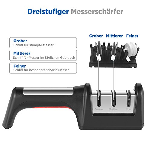 Manuelle Messerschärfer küchenmesser messerschleifer Knife Sharpener 3-Stufen Profi Rad Schleif für aller Größen Kochmesser Obstmesser usw - 3